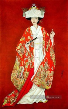  rouge Peintre - Feng cj fille chinoise en rouge